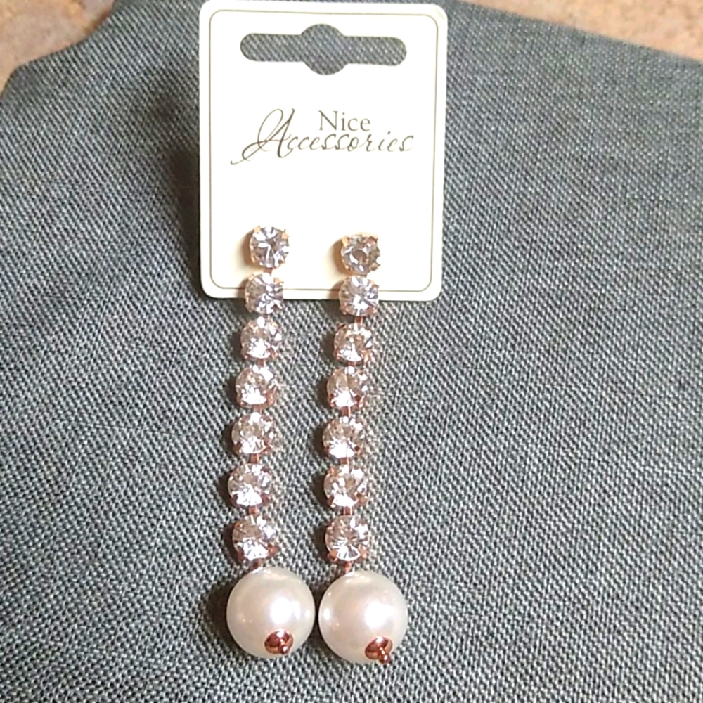 😻 3 For $15 Big Bling & Pearl Rose Gold Dangles